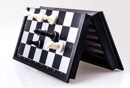 3-in-1 Magnetic Chess, Checkers and Backgammon Foldable Travel Set