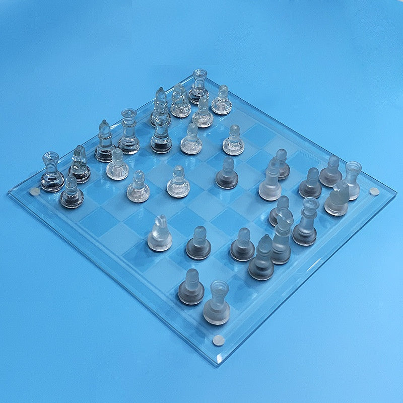 Crystal Glass Chess Set 25×25 cm with Frosted and Clear Pieces