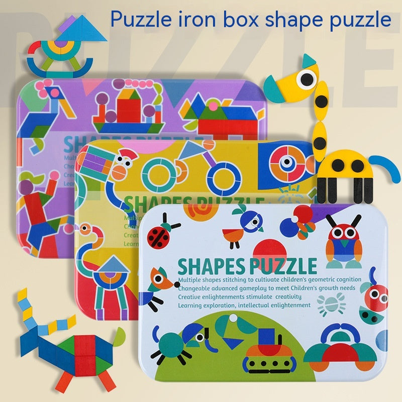 Shapes Puzzle Tin Set for Kids - Create With Color & Shape Cards