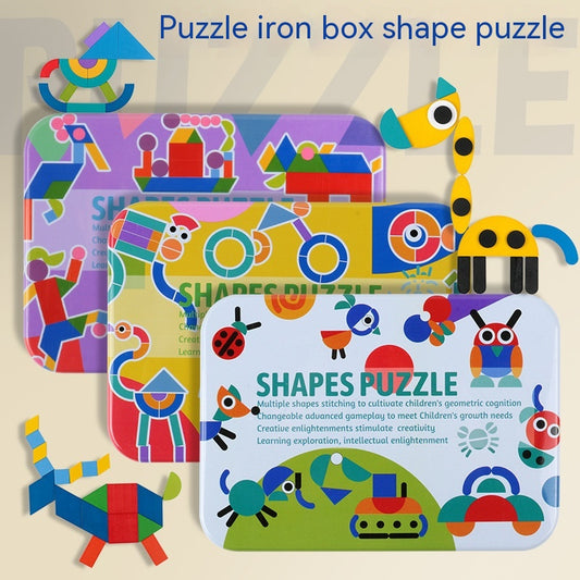 Shapes Puzzle Tin Set for Kids - Create With Color & Shape Cards