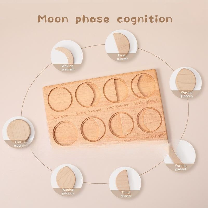 Wooden Moon Phases Learning Board – Montessori Puzzle for Toddlers