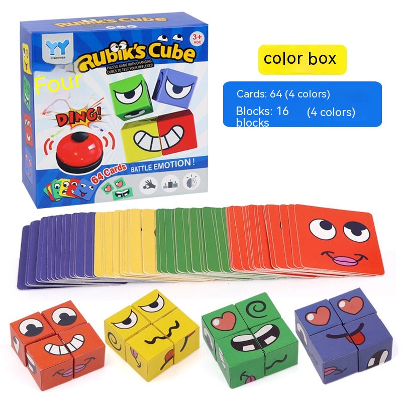 Face Changing Expression Blocks Game – 64 Cards, Optional Bell