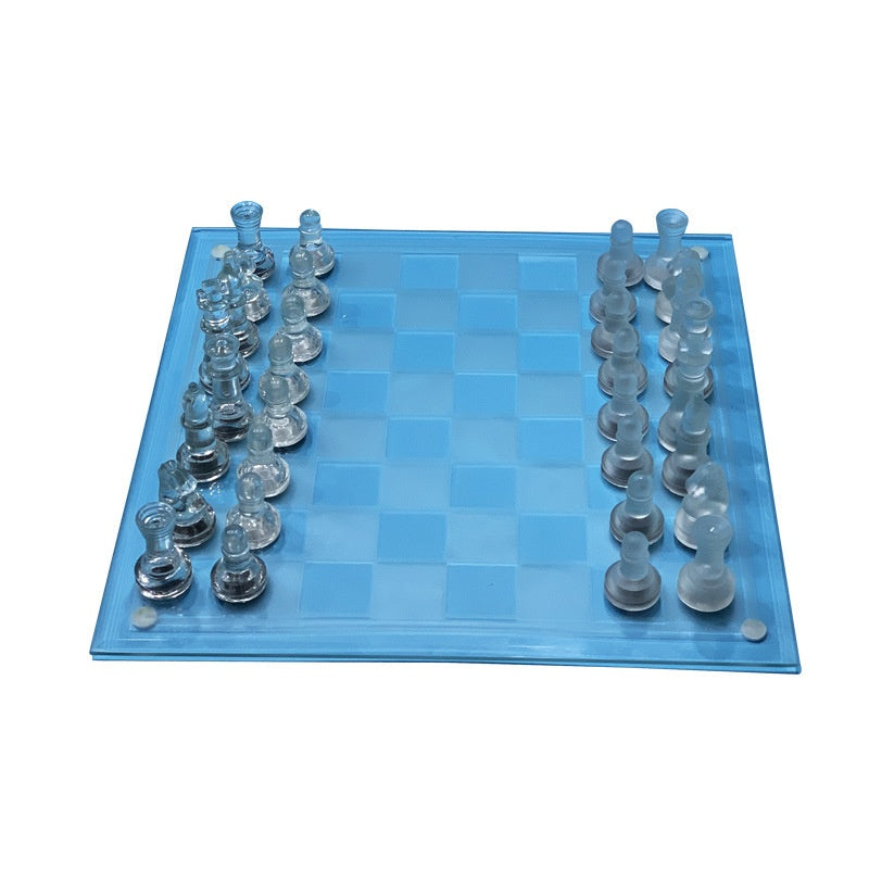 Crystal Glass Chess Set 25×25 cm with Frosted and Clear Pieces