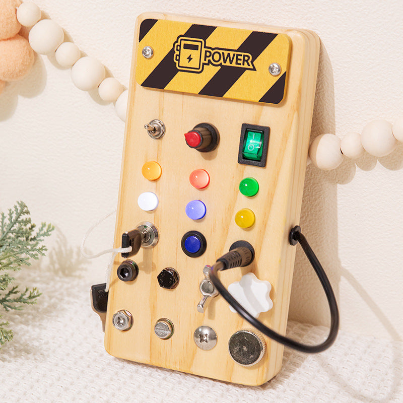 Children’s Wooden LED Busy Board with Switches, Lights and Tools