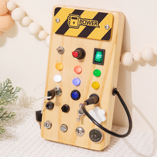 Children’s Wooden LED Busy Board with Switches, Lights and Tools
