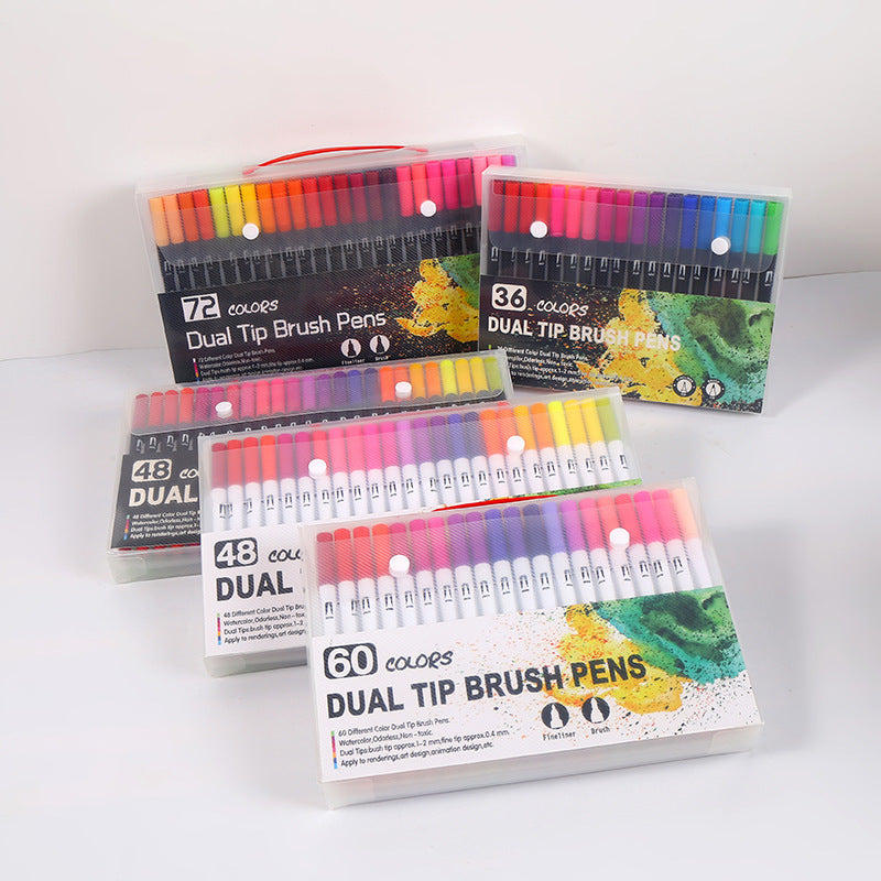 Dual Tip Watercolor Brush & Fineliner Marker Set (12–168 Colors)