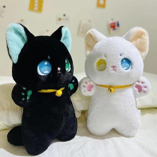 Cute Black and White Cat Plush Doll, 25 cm Kawaii Soft Toy