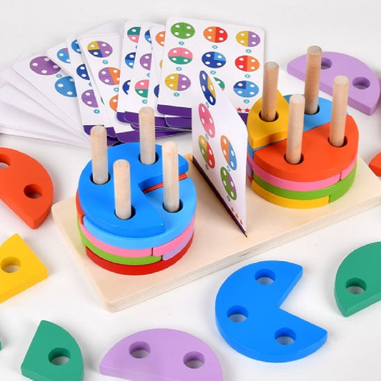 Wooden Matching & Stacking Peg Board with Pattern Cards (3–6 Years)