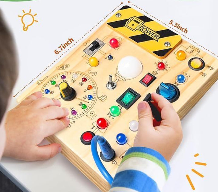 Montessori Wooden Busy Board With Lights, Switches and Plugs