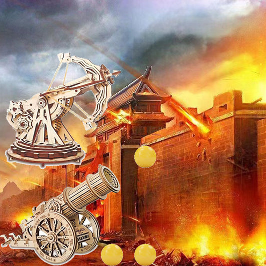 3D Wooden Puzzle - Heavy Siege Crossbow/ Wheeled Cannon - DIY Model Kit