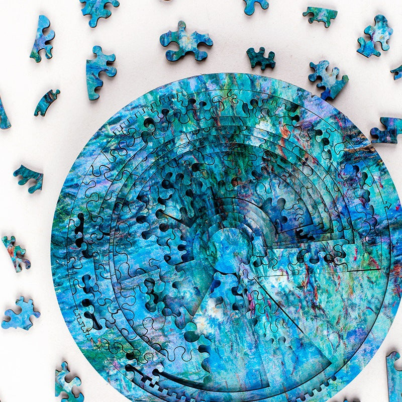 Water Lily Decryption Round Wooden Puzzle 1000 Pieces, 7 Layers