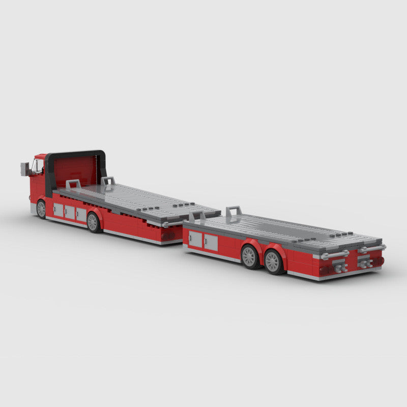 Red Low-Loader Car Transporter Brick Set with Trailer (568 pcs)