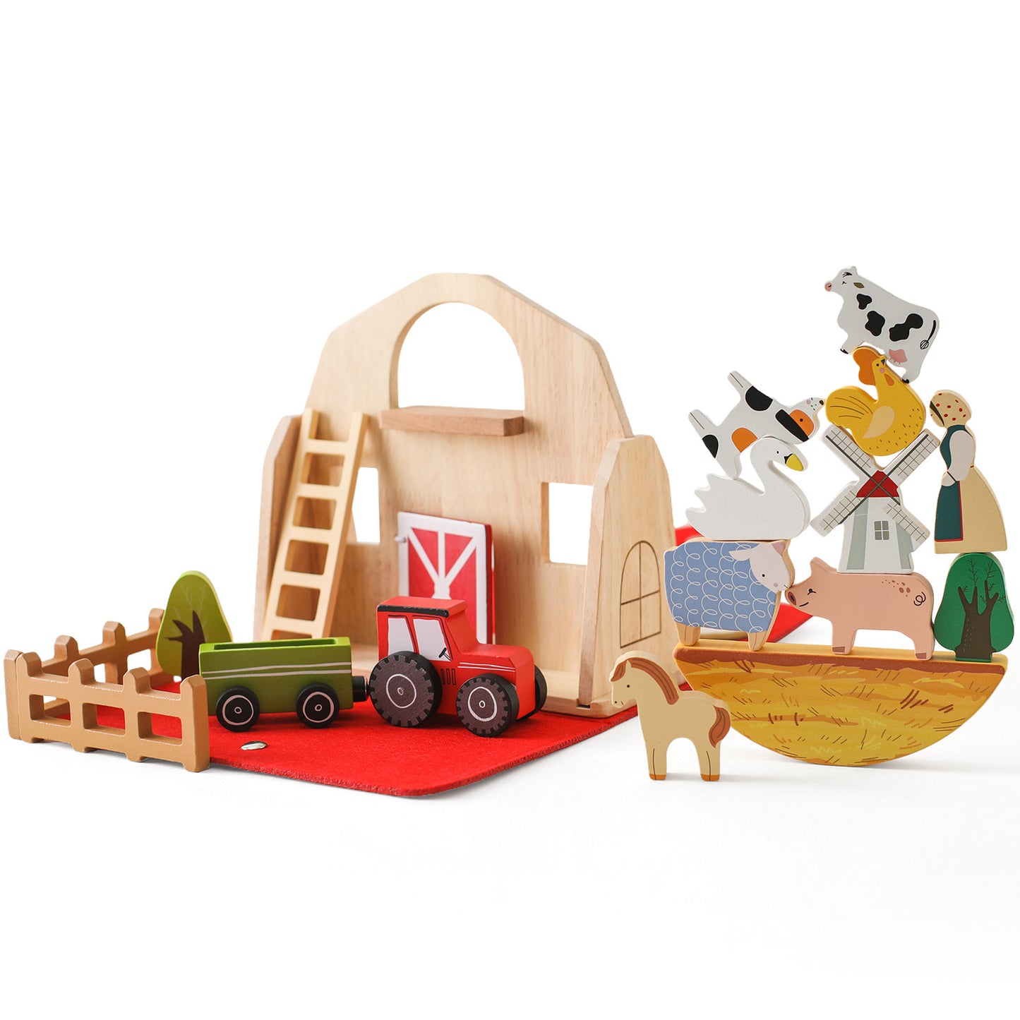 Wooden Barn Farm Playset for Kids - Cognitive Pretend Play Set