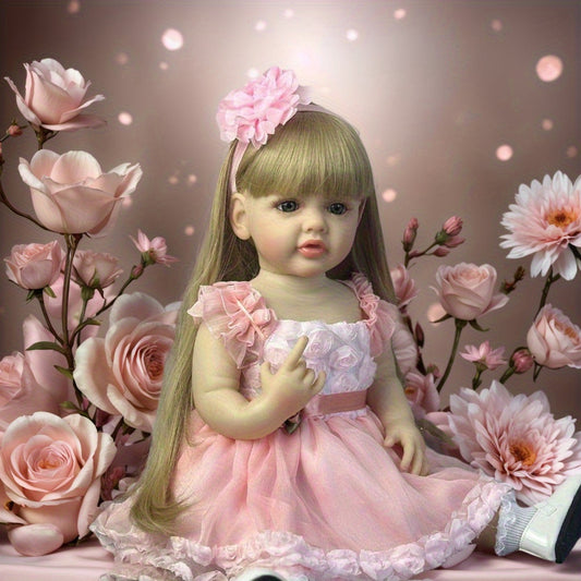 Extra Large 22 Inch Reborn Baby Girl Doll with Pink Floral Dress