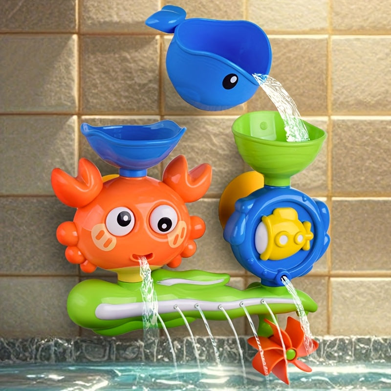 Crab Waterfall Bath Toy with Rotating Water Wheel and Suction Cups