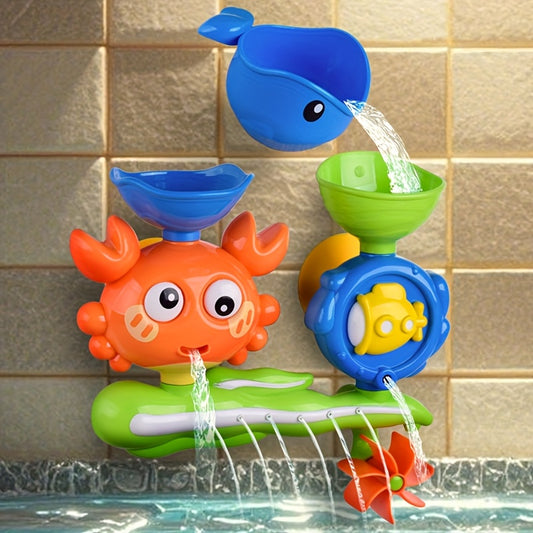 Crab Waterfall Bath Toy with Rotating Water Wheel and Suction Cups