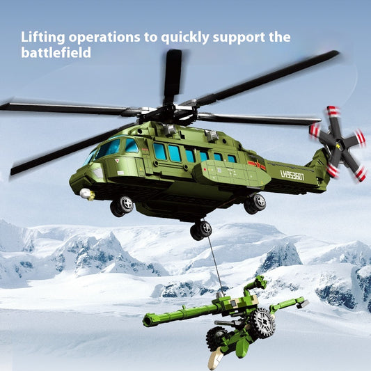 Z-8L Style Multi-purpose Military Helicopter Building Blocks, 605 pcs