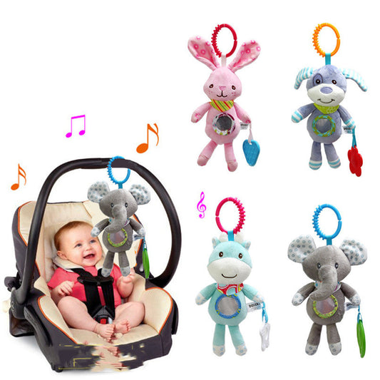 Clip-On Plush Hanging Rattle with Mirror & Teether for Babies