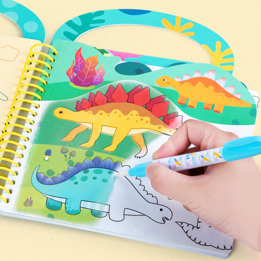 Children's water painting book with ocean-themed illustrations on a beige background