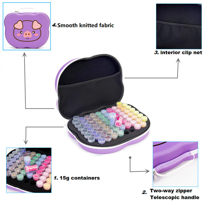 Diamond Painting Storage Case with 70 Bottles – EVA Organizer (Purple or Black)