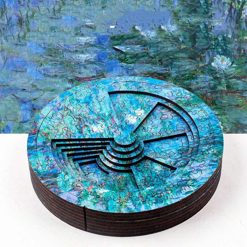 Water Lily Decryption Round Wooden Puzzle 1000 Pieces, 7 Layers