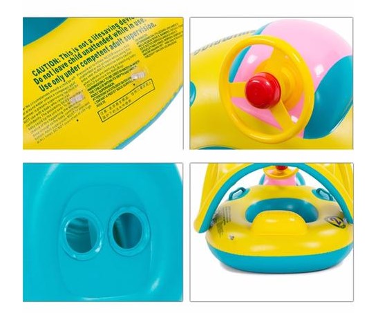 Baby Pool Float with Canopy & Steering Wheel (73×64×38 cm)