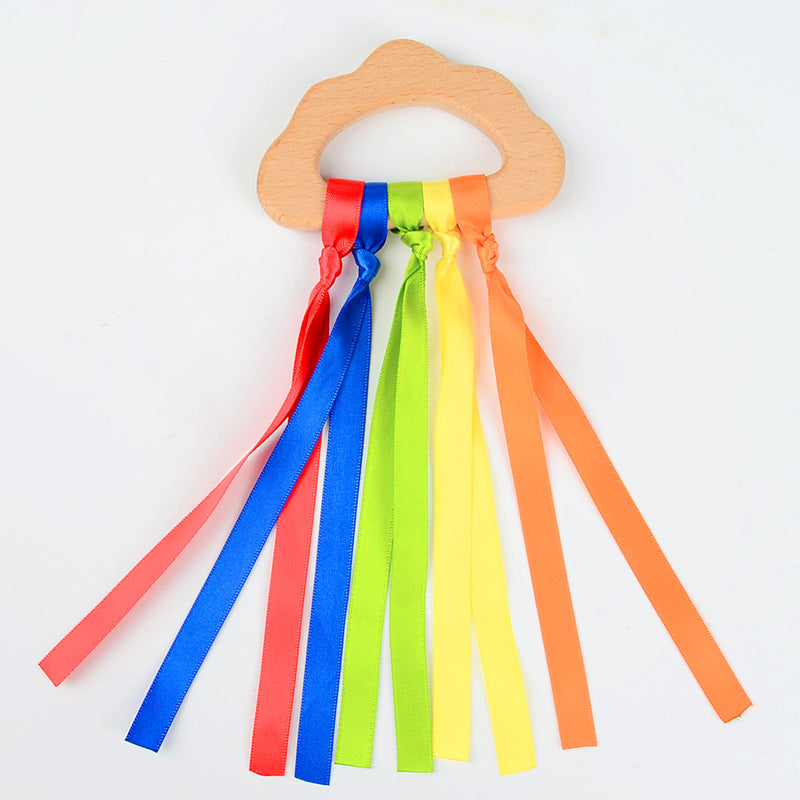 Beech Wood Ribbon Teether Sensory Ring for Babies