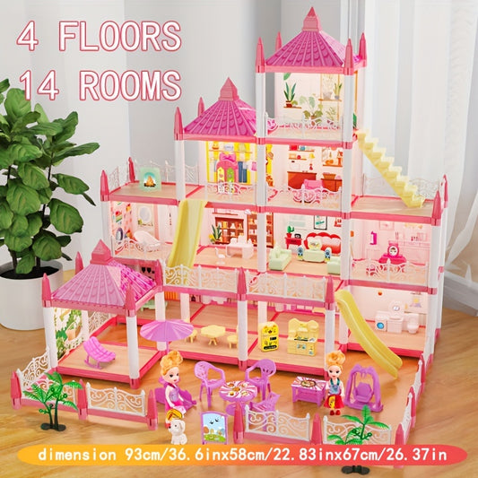 Luxury 4-Floor Princess Dollhouse - 11 or 14 Rooms
