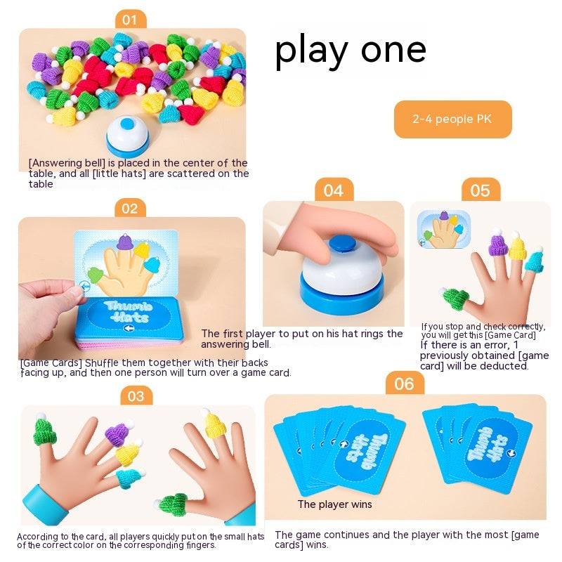 Thumb Hats Game for Kids – 40 Caps, 42 Cards & Bell