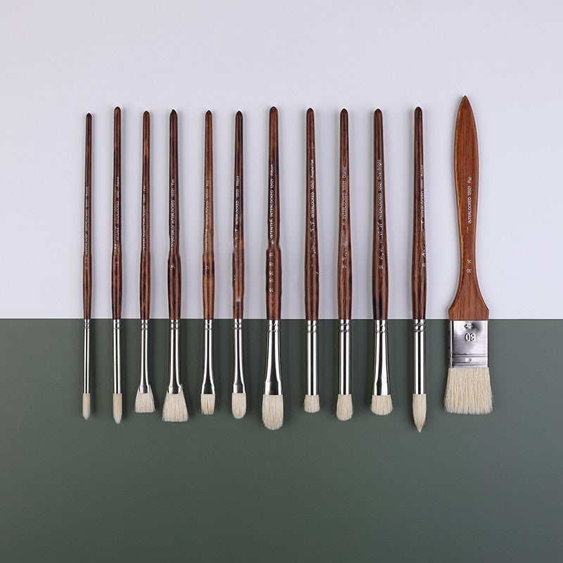 12-Piece Hog Bristle Paint Brush Set with Storage Mat Bag