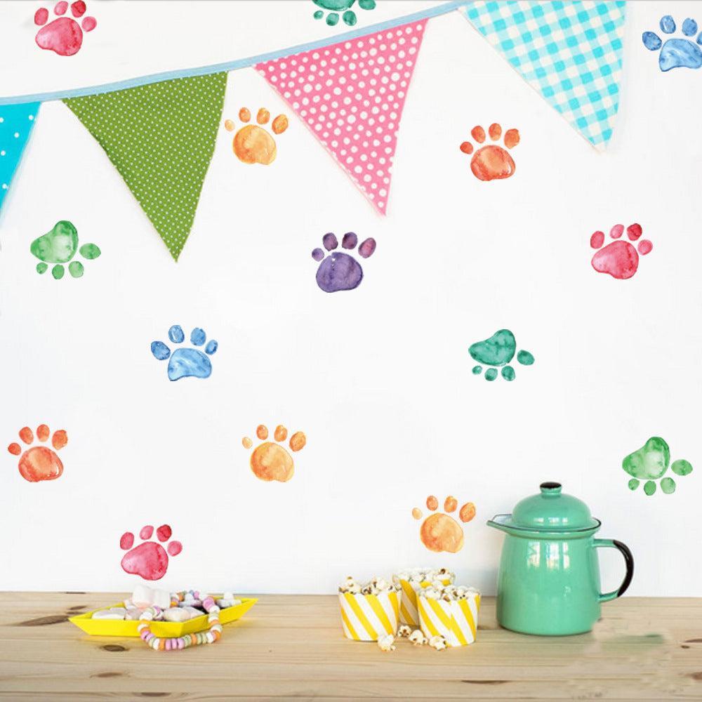 Watercolor Paw Print Wall Stickers – Waterproof Kids Room Décor