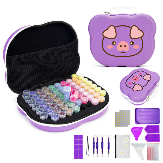 Diamond Painting Storage Case with 70 Bottles – EVA Organizer (Purple or Black)