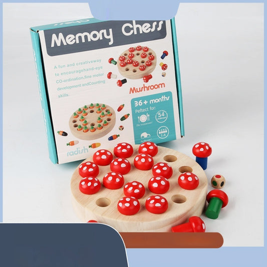 Wooden Memory Chess Game for Kids - Mushroom or Radish Theme