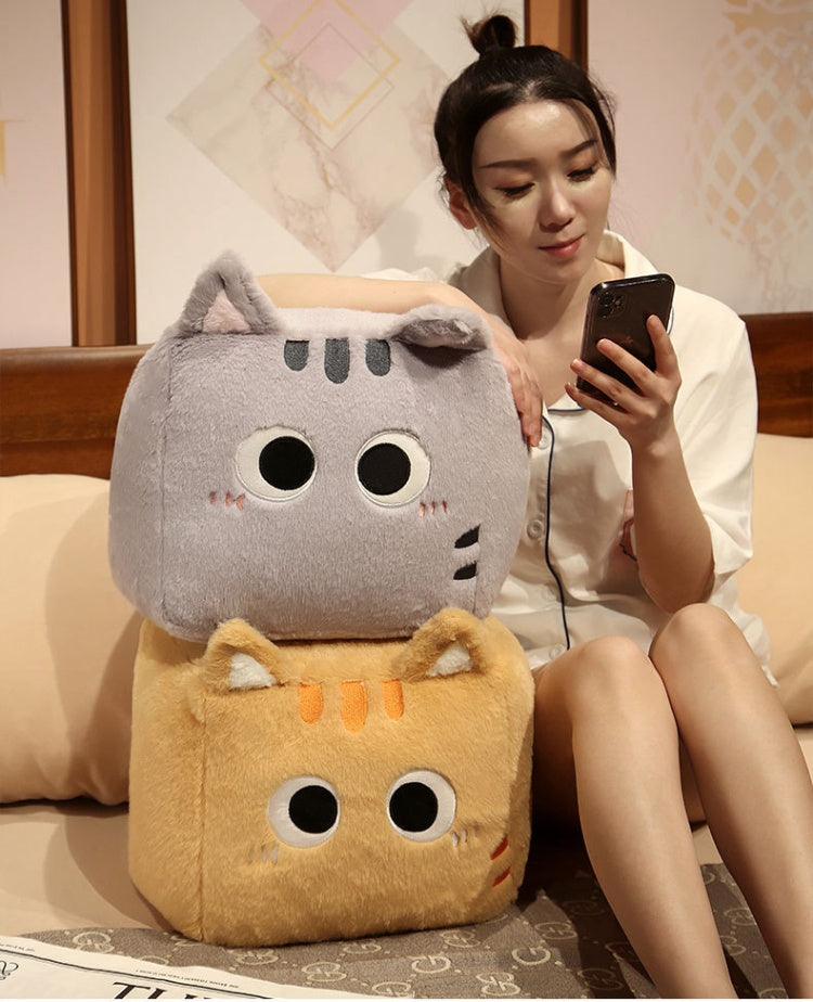 Square Cat Sleeping Pillow – Kawaii Plush Cushion (20/30/40 cm)