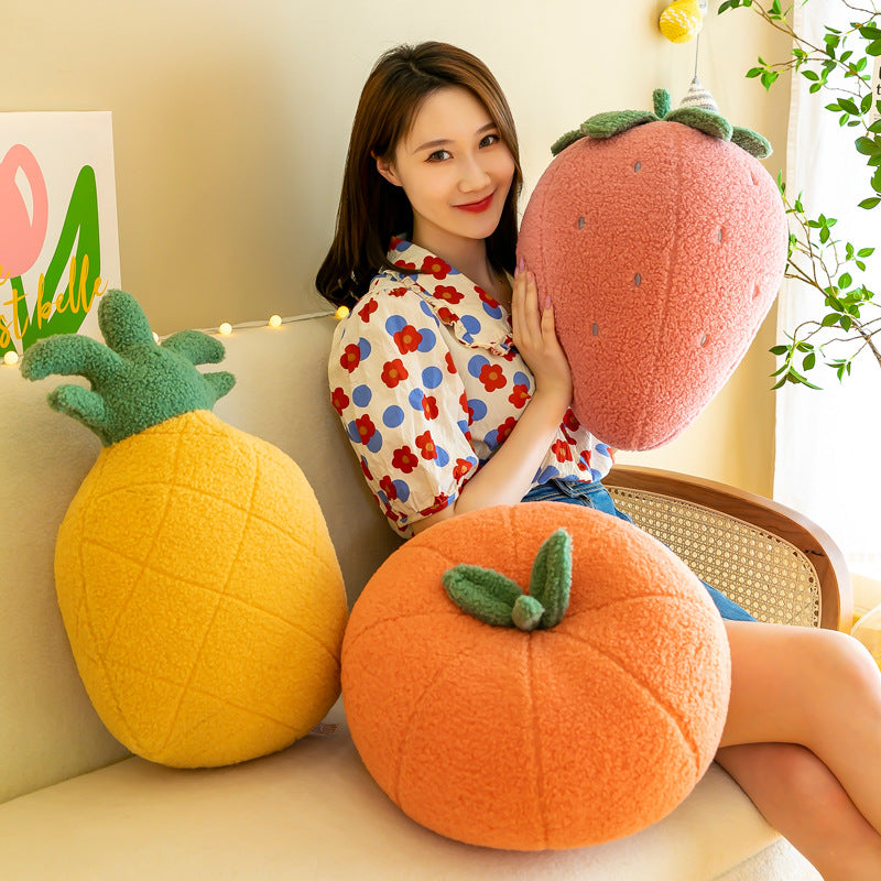 Fruit Plush Pillow – Pineapple 55 cm, Strawberry 50 cm, Orange 40 cm
