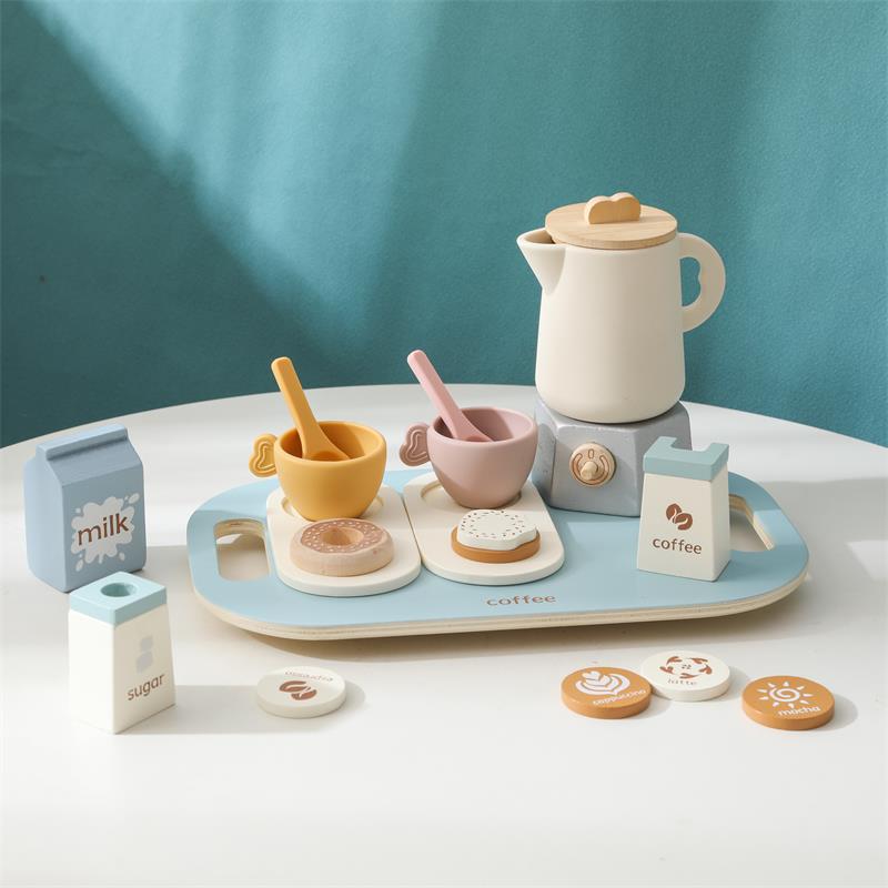 Wooden Coffee Afternoon Tea Pretend Play Set for Kids (Ages 4–6)