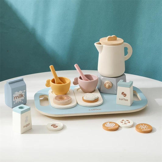 Wooden Coffee Afternoon Tea Pretend Play Set for Kids (Ages 4–6)