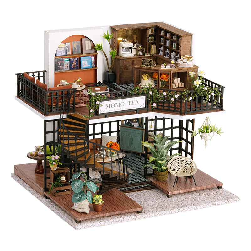 3D DIY Miniature Tea House – Wooden Handmade Model with LED