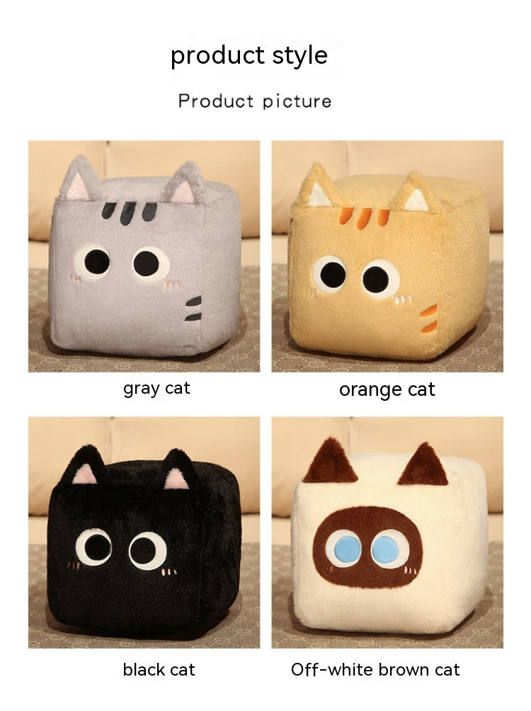Square Cat Sleeping Pillow – Kawaii Plush Cushion (20/30/40 cm)