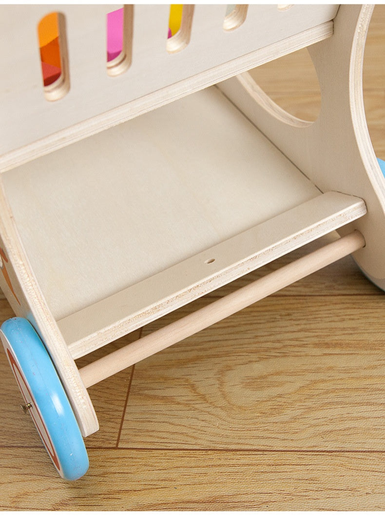 Children's Early Childhood Education Walker Trolley Baby Toddling Walk Walker Shopping Cart Wooden Toy
