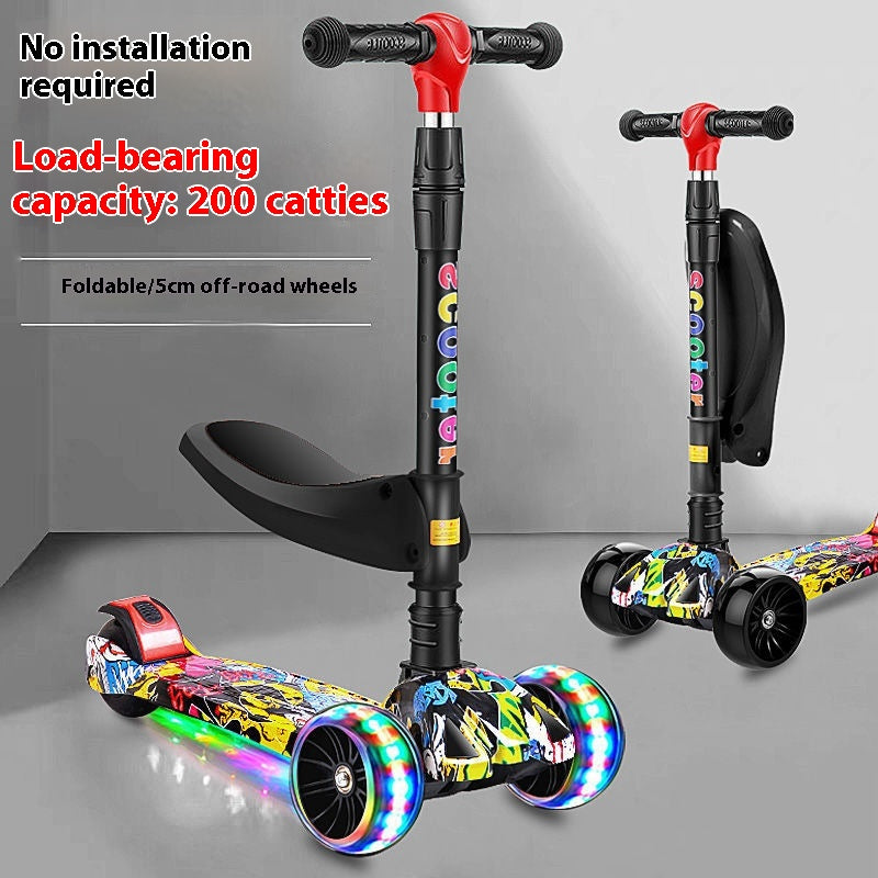 Kids 3-in-1 Foldable Scooter with Seat & LED Wheels (2–12 Years)