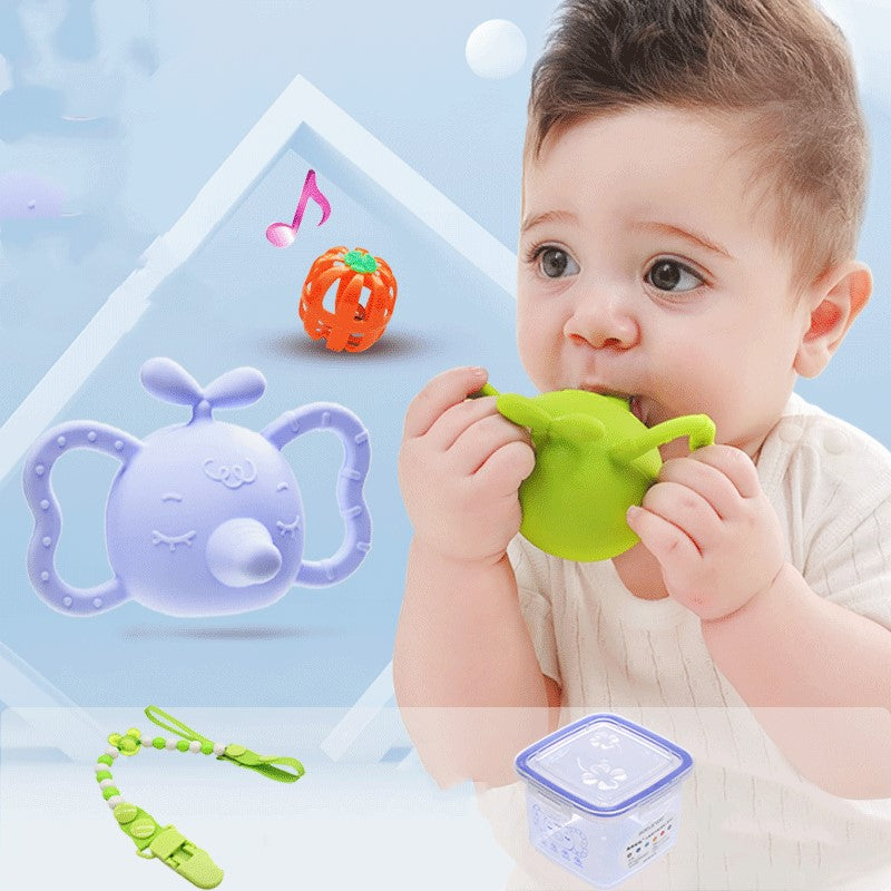 Elephant Silicone Teether Rattle with Dual Handles