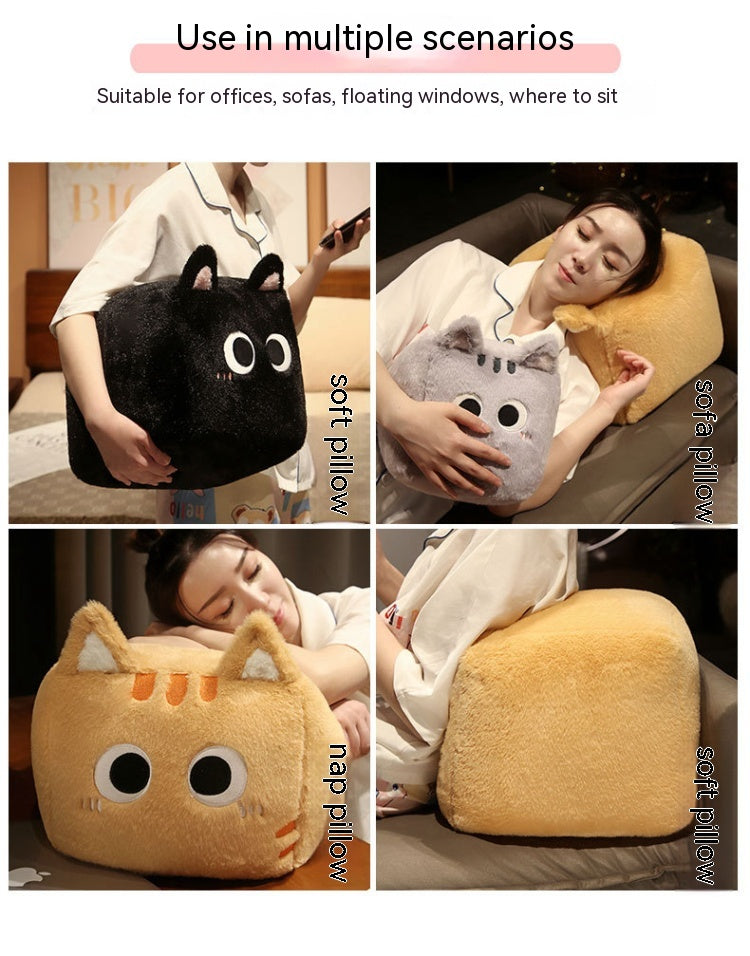 Square Cat Sleeping Pillow – Kawaii Plush Cushion (20/30/40 cm)