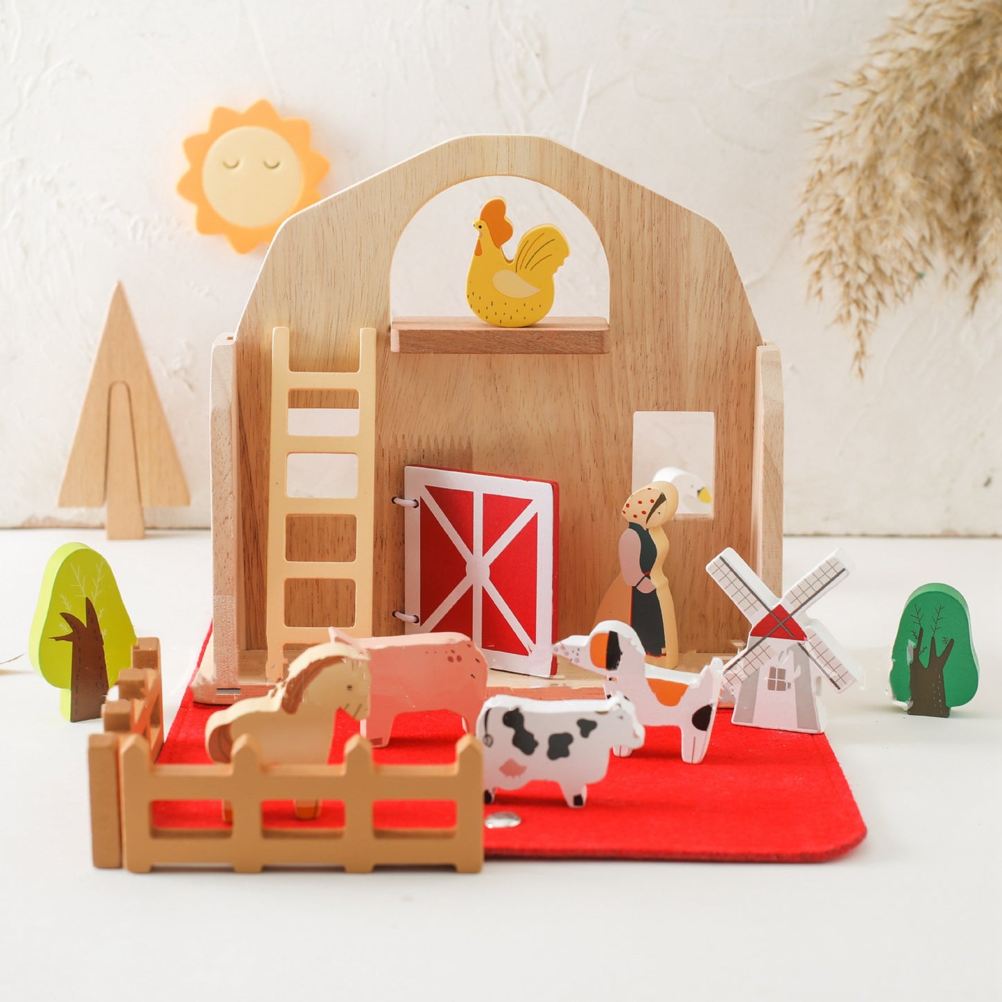 Wooden Barn Farm Playset for Kids - Cognitive Pretend Play Set