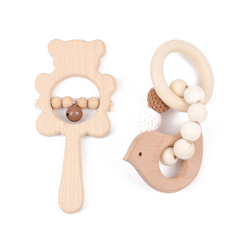Natural Wood Baby Rattle Set – 2 Pieces