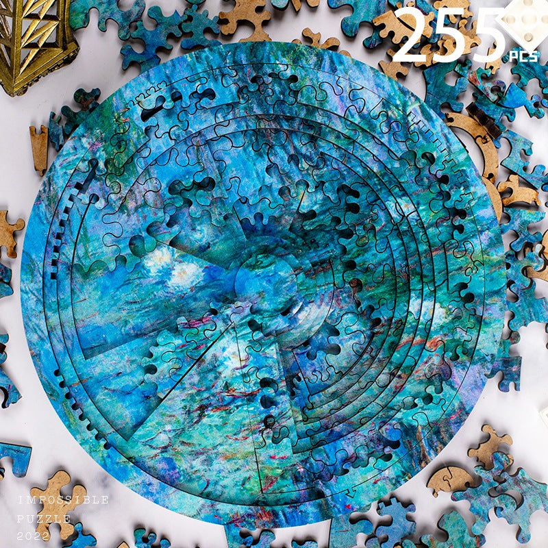 Water Lily Decryption Round Wooden Puzzle 1000 Pieces, 7 Layers