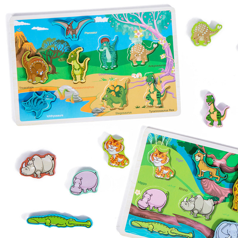 Montessori Grab & Match Wooden Scene Puzzle Board