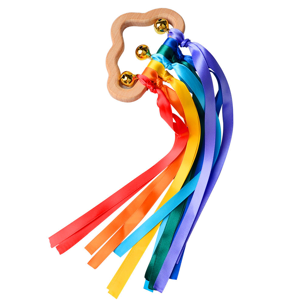 Beech Wood Ribbon Teether Sensory Ring for Babies