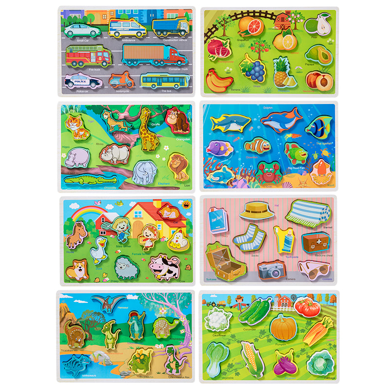 Montessori Grab & Match Wooden Scene Puzzle Board