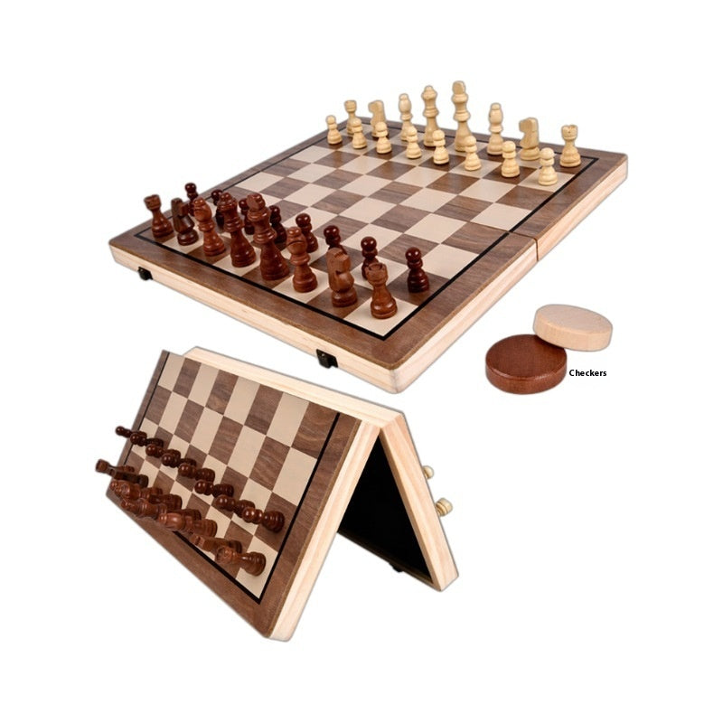 Magnetic Walnut Chess Set — Folding Wood Board (29 cm or 39 cm)